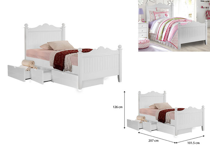 Princess Single Bed Frame with Underbed 3 Drawers